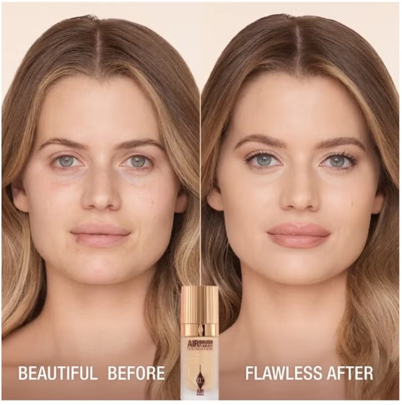 شارلوت تلبوري كريم أساس شارلوت تيلبري رقم 4 نيوترال / نيوتر إيربراش فلوليس - 30 مل، تغطية كاملة، لمسة نهائية مطفية تدوم طويلاً، تركيبة مرطبة وخفيفة الوزن لبشرة ناعمة وخالية من المسام - Image 2